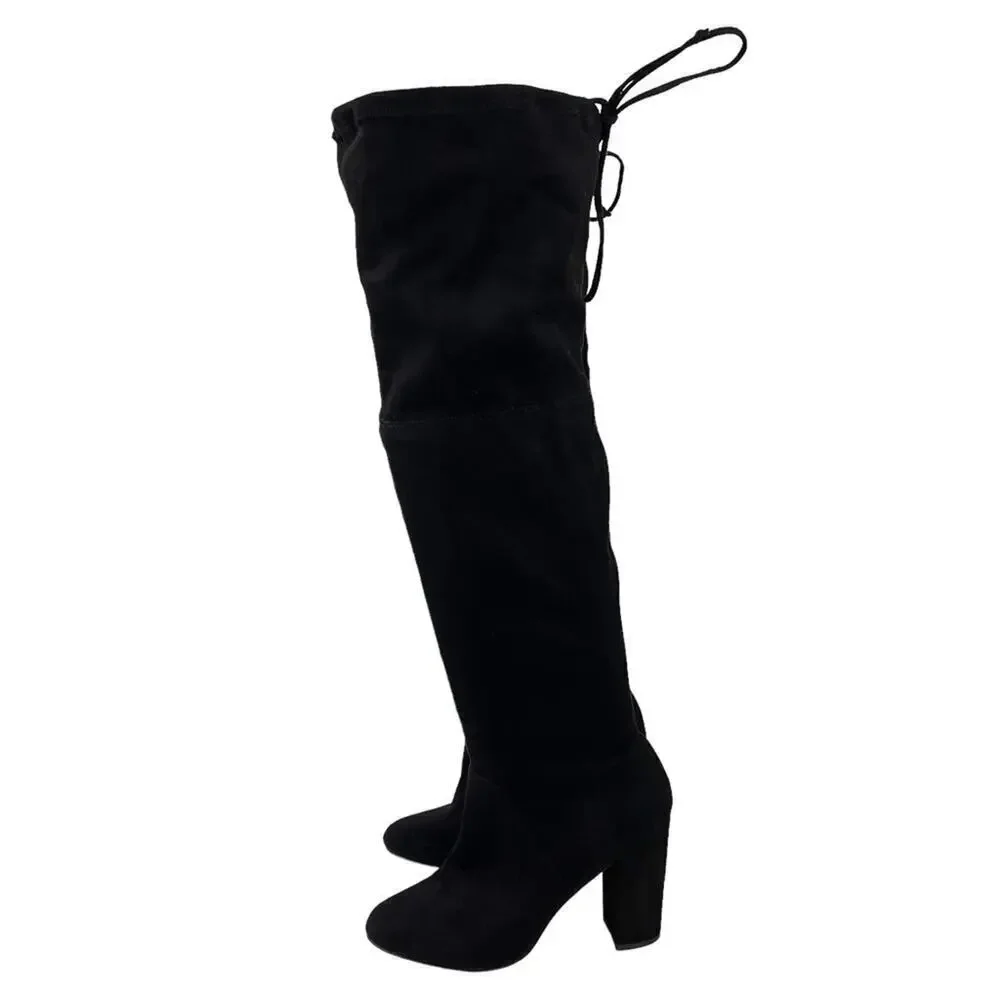 Anthropologie x Faryl Robin Sofia Vegan Suede Knee-High Black Heeled Boot 9